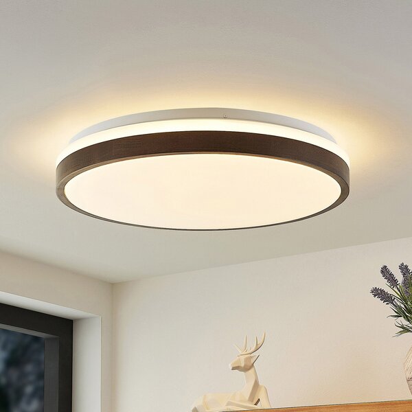 Lindby LED φωτιστικό οροφής Hudsona, Ø 49 cm, ξύλο, καφέ, ρυθμιζόμενος, Ξύλου, Σαλόνι / τραπεζαρία, Ξύλο, σύγχρονο