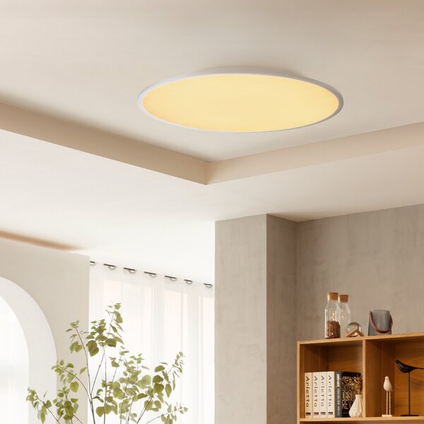 Lindby LED φωτιστικό οροφής Narima, CCT, Ø 80 cm, ασημί, ρυθμιζόμενος, Γκρι, Κουζίνα, Πλαστικό, σύγχρονο