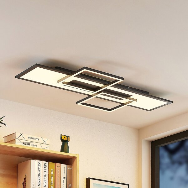 Lucande LED φωτιστικό οροφής Narumi, CCT, 110cm, μαύρο, αλουμίνιο, ρυθμιζόμενος, Μαύρο, Σαλόνι / τραπεζαρία, Μέταλλο, σύγχρονο