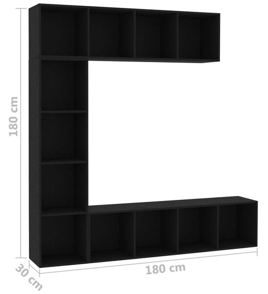 Έπιπλο TV / Βιβλιοθήκη Σετ 3 τεμ. Μαύρο 180 x 30 x 180 εκ. - Μαύρο