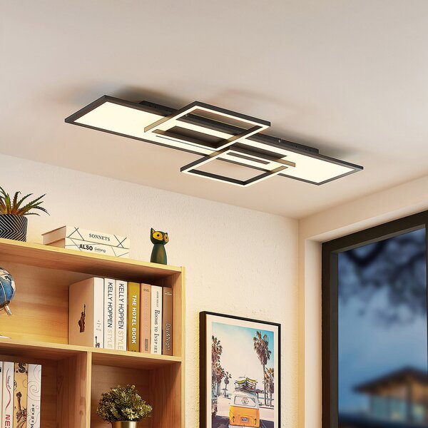 Lucande LED φωτιστικό οροφής Narumi, CCT, 110cm, μαύρο, αλουμίνιο, ρυθμιζόμενος, Μαύρο, Σαλόνι / τραπεζαρία, Μέταλλο, σύγχρονο