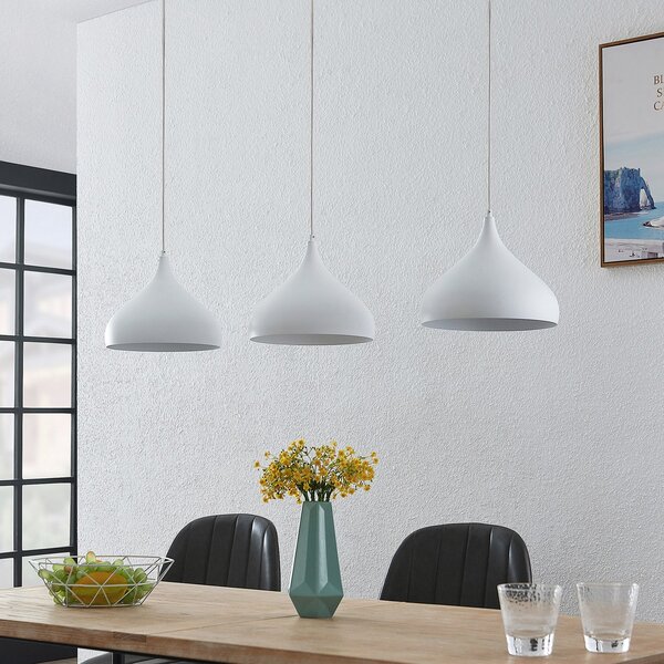 Lindby Elamira κρεμαστό φωτιστικό, λευκό, μεταλλικό, 133 cm, 3-φωτο., ρυθμιζόμενος, Λευκό, Σαλόνι / τραπεζαρία, Μέταλλο, σύγχρονο