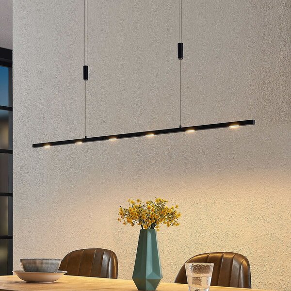 Lucande LED κρεμαστό φωτιστικό Stakato, 120 cm, 6-φωτο, ρυθμιζόμενο, ρυθμιζόμενος, Μαύρο, Σαλόνι / τραπεζαρία, Μέταλλο, σύγχρονο
