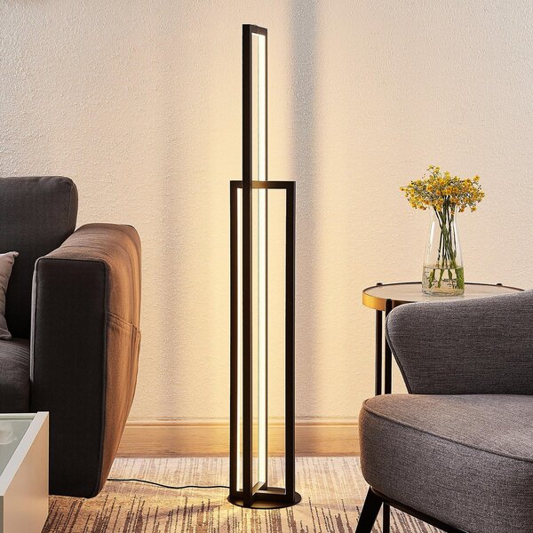 Lucande LED φωτιστικό δαπέδου Hylda, 123 cm, μαύρο, αλουμίνιο, ρυθμιζόμενος, Μαύρο, Σαλόνι / τραπεζαρία, Μέταλλο, σύγχρονο
