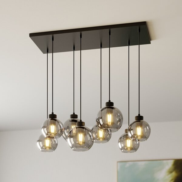 TK Lighting Κρεμαστό φωτιστικό Cubus, μήκος 95 cm, 8 φλόγες, καπνιστό γκρι, γυαλί, ρυθμιζόμενος, Γκρι, Σαλόνι / τραπεζαρία, Γυαλί, σύγχρονο