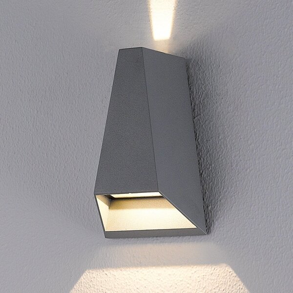 Lucande Εξωτερικό φωτιστικό τοίχου LED Jendrik, ύψος 17 cm, ανθρακί, Μαύρο, Μέταλλο, σύγχρονο