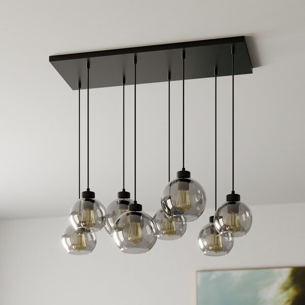 TK Lighting Κρεμαστό φωτιστικό Cubus, μήκος 95 cm, 8 φλόγες, καπνιστό γκρι, γυαλί, ρυθμιζόμενος, Γκρι, Σαλόνι / τραπεζαρία, Γυαλί, σύγχρονο
