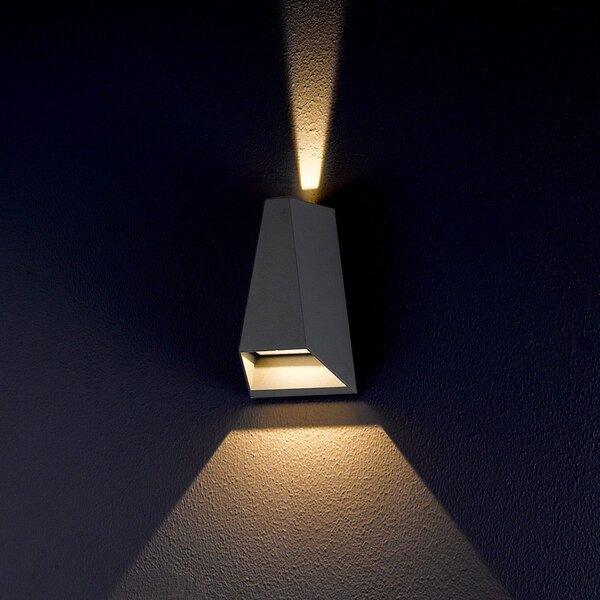 Lucande Εξωτερικό φωτιστικό τοίχου LED Jendrik, ύψος 17 cm, ανθρακί, Μαύρο, Μέταλλο, σύγχρονο