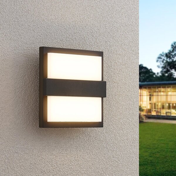 Lucande LED φωτιστικό τοίχου εξωτερικού χώρου Gylfi, 20 cm, ανθρακί, αλουμίνιο, Μαύρο, Μέταλλο, σύγχρονο