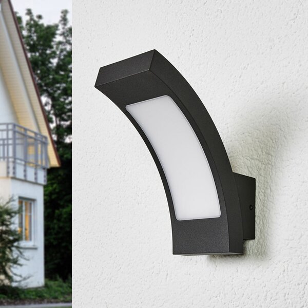 Lucande Φωτιστικό τοίχου LED εξωτερικού χώρου Juvia, 19 cm, ανθρακί, IP54, Μαύρο, Μέταλλο, σύγχρονο