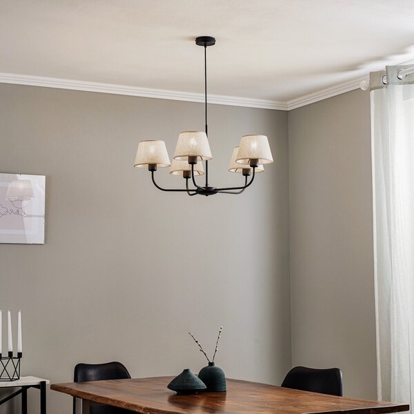 TK Lighting Πολυέλαιος Chicago, πεντάφωτος με αμπαζούρ από λινό, ρυθμιζόμενος, Μπεζ, Σαλόνι / τραπεζαρία, Ύφασμα / Κλωστοϋφαντουργία