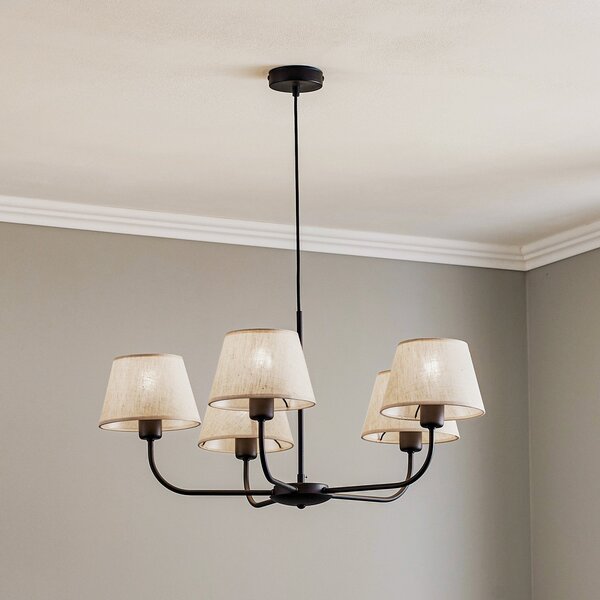 TK Lighting Πολυέλαιος Chicago, πεντάφωτος με αμπαζούρ από λινό, ρυθμιζόμενος, Μπεζ, Σαλόνι / τραπεζαρία, Ύφασμα / Κλωστοϋφαντουργία