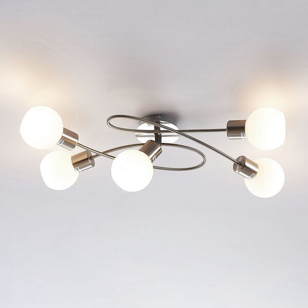 Lindby φωτιστικό οροφής Elaina, 65 cm, 5-φωτο, νικέλιο, γυαλί, E14, ρυθμιζόμενος, Μεταλλικό, Σαλόνι / τραπεζαρία, Μέταλλο, σύγχρονο
