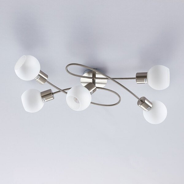 Lindby φωτιστικό οροφής Elaina, 65 cm, 5-φωτο, νικέλιο, γυαλί, E14, ρυθμιζόμενος, Μεταλλικό, Σαλόνι / τραπεζαρία, Μέταλλο, σύγχρονο