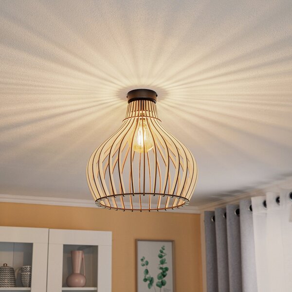 TEMAR LIGHTING Φωτιστικό οροφής Barrel με ξύλινο καπέλο, ρυθμιζόμενος, Ξύλου, Σαλόνι / τραπεζαρία, Ξύλο, Εξοχική κατοικία / Ρουστίκ