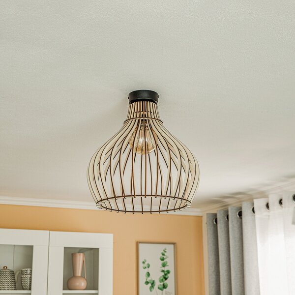 TEMAR LIGHTING Φωτιστικό οροφής Barrel με ξύλινο καπέλο, ρυθμιζόμενος, Ξύλου, Σαλόνι / τραπεζαρία, Ξύλο, Εξοχική κατοικία / Ρουστίκ