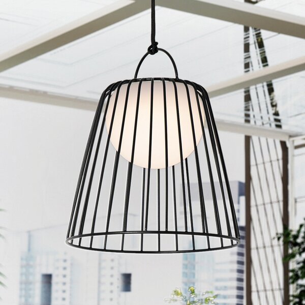 Lindby LED επαναφορτιζόμενο κρεμαστό φωτιστικό Levino, μαύρο, μέταλλο, ρυθμιζόμενος, Μαύρο, Μέταλλο, σύγχρονο