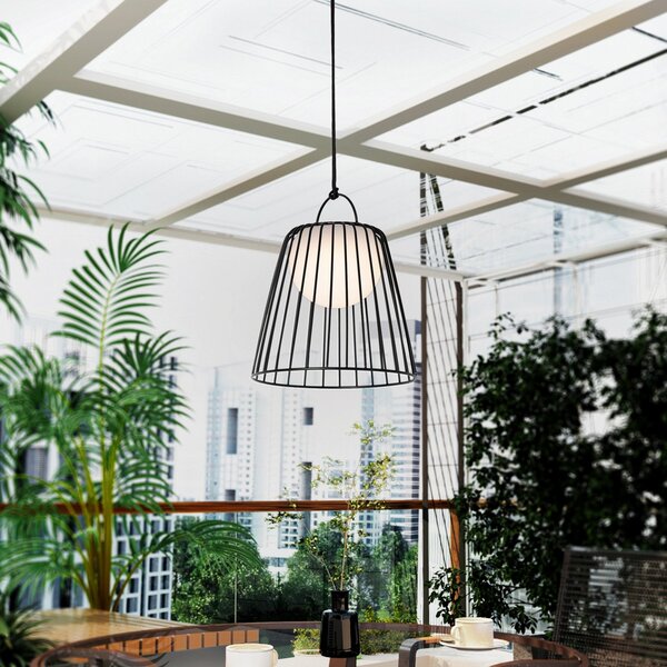 Lindby LED επαναφορτιζόμενο κρεμαστό φωτιστικό Levino, μαύρο, μέταλλο, ρυθμιζόμενος, Μαύρο, Μέταλλο, σύγχρονο