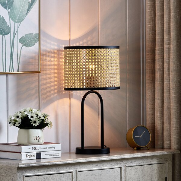 Lindby Επιτραπέζιο φωτιστικό Yaelle, 50 cm ύψος, μπαστούνι, μαύρο, E27, Ξύλου, Σαλόνι / τραπεζαρία, Ξύλο, Σκανδιναβικό