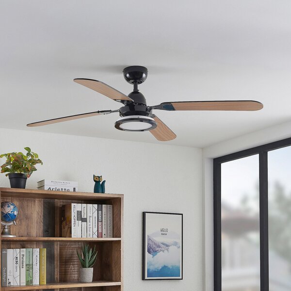 Lucande LED ανεμιστήρας οροφής Tedric, μαύρος, αθόρυβος, 133 cm, Μαύρο, Σαλόνι / τραπεζαρία, Μέταλλο, Vintage