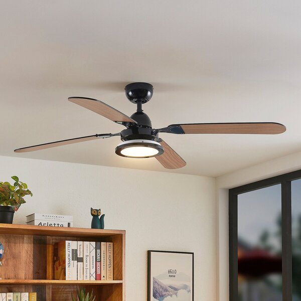 Lucande LED ανεμιστήρας οροφής Tedric, μαύρος, αθόρυβος, 133 cm, Μαύρο, Σαλόνι / τραπεζαρία, Μέταλλο, Vintage