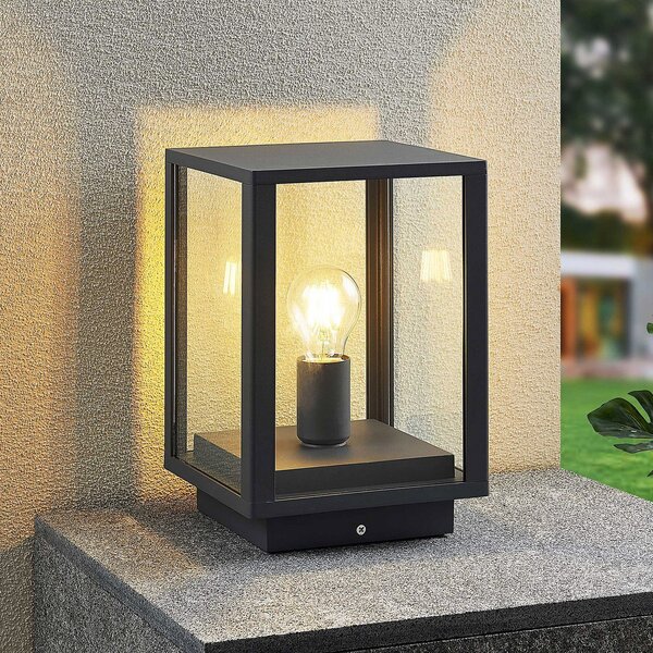 Lindby Φωτιστικό βάθρο Giavanna, 29 cm, ανθρακί, IP44, E27, ρυθμιζόμενος, Μαύρο, Γυαλί, σύγχρονο
