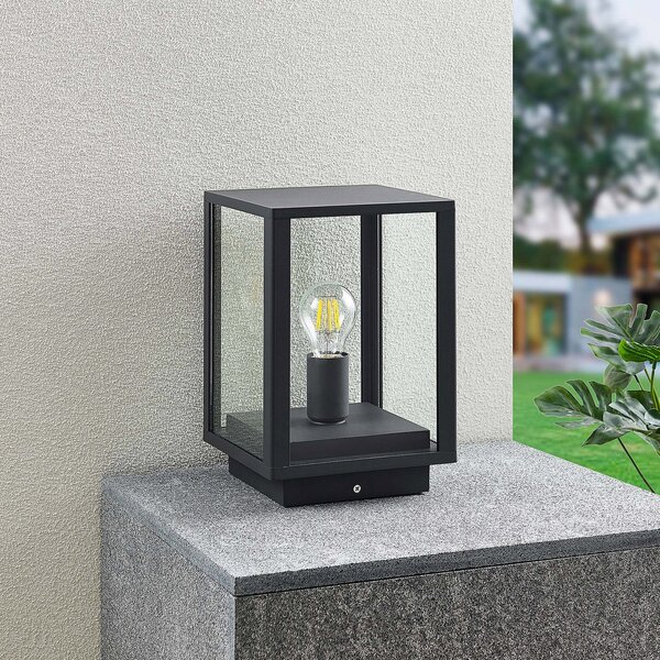 Lindby Φωτιστικό βάθρο Giavanna, 29 cm, ανθρακί, IP44, E27, ρυθμιζόμενος, Μαύρο, Γυαλί, σύγχρονο