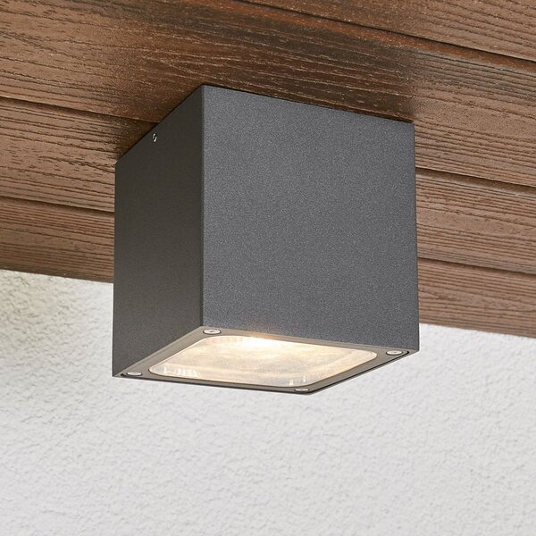 Lucande LED φωτιστικό οροφής Tanea, 12x12 cm, σκούρο γκρι, IP54, Γκρι, Μέταλλο, σύγχρονο