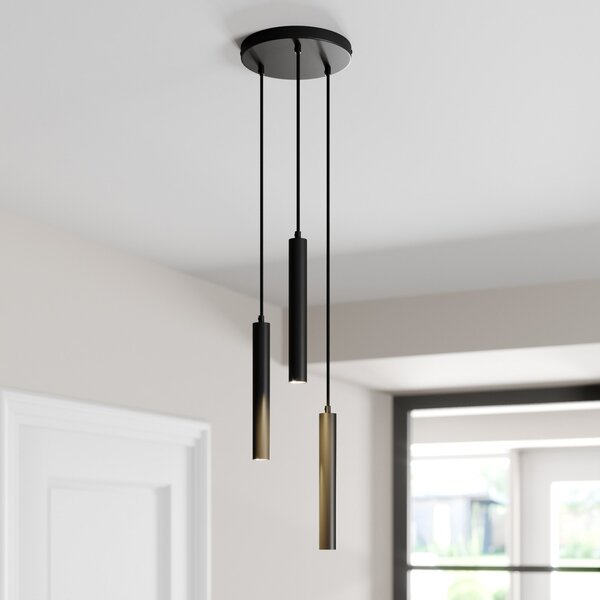 Arcchio LED κρεμαστό φωτιστικό Franka, 3-φωτο, Ø 24 cm, μαύρο, Μαύρο, Σαλόνι / τραπεζαρία, Μέταλλο, σύγχρονο
