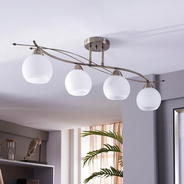 Lindby φωτιστικό οροφής Leanda, 80 cm, τετράφωτο, μέταλλο, γυαλί, ρυθμιζόμενος, Μπρούτζινο / Αντικέ ορείχαλκου, Σαλόνι / τραπεζαρία, Γυαλί, σύγχρονο