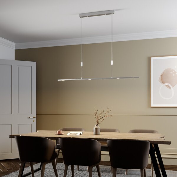 Lucande LED κρεμαστό φωτιστικό Arnik, 140 cm, χρώματος νικελίου, ρυθμιζόμενο, ρυθμιζόμενος, Μεταλλικό, Σαλόνι / τραπεζαρία, Μέταλλο, σύγχρονο