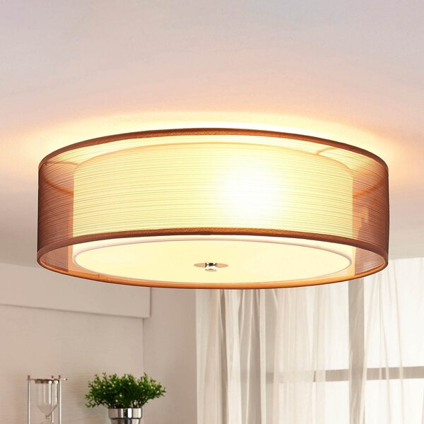 Lindby φωτιστικό οροφής Tobia, καφέ, ύφασμα, Ø 50 cm, E27, ρυθμιζόμενος, Καφέ / Σκουριάς, Σαλόνι / τραπεζαρία, Ύφασμα / Κλωστοϋφαντουργία, σύγχρονο