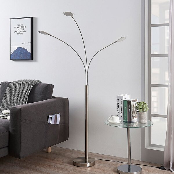 Lindby LED φωτιστικό δαπέδου Anea, 168 cm, 3-φωτο, νικελί χρώμα, Μεταλλικό, Σαλόνι / τραπεζαρία, Μέταλλο, σύγχρονο