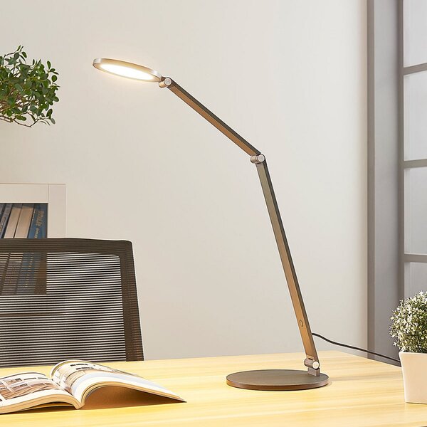 Lucande Φωτιστικό γραφείου LED Mion, 41 cm, στρογγυλό, με δυνατότητα ρύθμισης, ρυθμιζόμενος, Γκρι, Μελέτη / Γραφείο, Μέταλλο, σύγχρονο