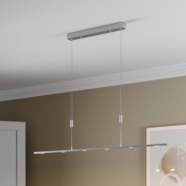 Lucande LED κρεμαστό φωτιστικό Arnik, 140 cm, χρώματος νικελίου, ρυθμιζόμενο, ρυθμιζόμενος, Μεταλλικό, Σαλόνι / τραπεζαρία, Μέταλλο, σύγχρονο