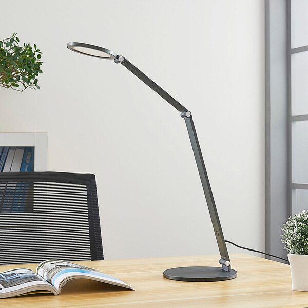 Lucande Φωτιστικό γραφείου LED Mion, 41 cm, στρογγυλό, με δυνατότητα ρύθμισης, ρυθμιζόμενος, Γκρι, Μελέτη / Γραφείο, Μέταλλο, σύγχρονο