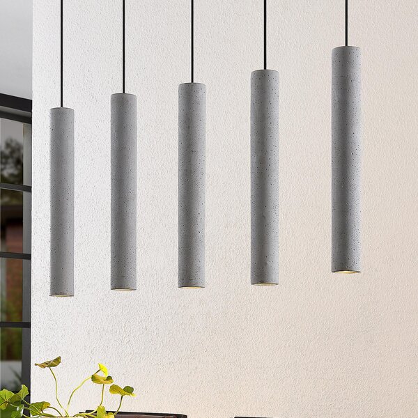 Lindby κρεμαστό φωτιστικό Concretto, 100 cm, γκρι, 5-φωτιστικό, μπετόν, ρυθμιζόμενος, Γκρι, Σαλόνι / τραπεζαρία, Σκυρόδεμα, σύγχρονο
