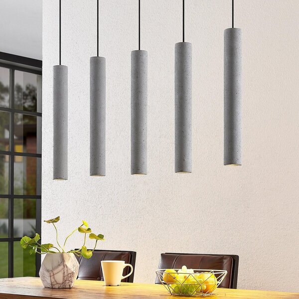 Lindby κρεμαστό φωτιστικό Concretto, 100 cm, γκρι, 5-φωτιστικό, μπετόν, ρυθμιζόμενος, Γκρι, Σαλόνι / τραπεζαρία, Σκυρόδεμα, σύγχρονο