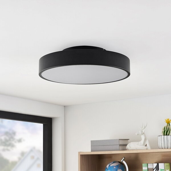 Lindby LED φωτιστικό οροφής Milada, μαύρο, CCT, τηλεχειριστήριο, ρυθμιζόμενος, Μαύρο, Σαλόνι / τραπεζαρία, Μέταλλο, σύγχρονο