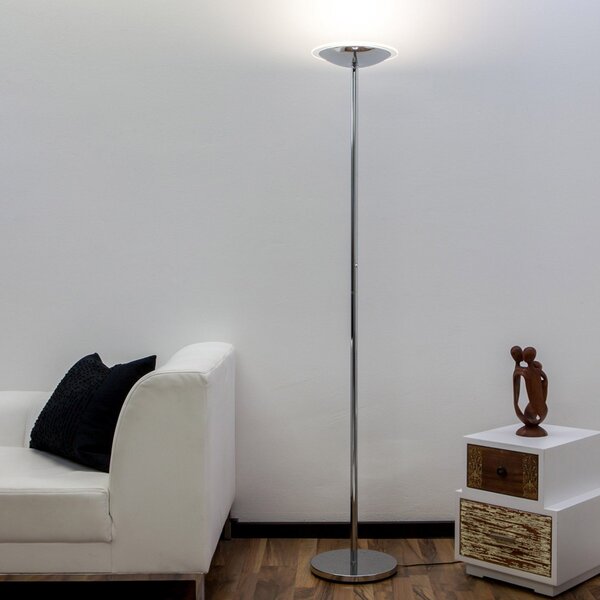 Lindby Λάμπα δαπέδου LED Malea, χρώμα χρωμίου, με ρυθμιζόμενη ένταση φωτισμού,, ρυθμιζόμενος, Μεταλλικό, Σαλόνι / τραπεζαρία, Μέταλλο, σύγχρονο