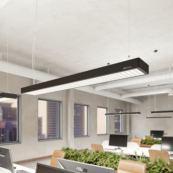 Arcchio Susi LED κρεμαστό φωτιστικό γραφείου, μαύρο, 120cm, 4000K, DALI, ρυθμιζόμενος, Μαύρο, Μελέτη / Γραφείο, Αλουμίνιο, σύγχρονο