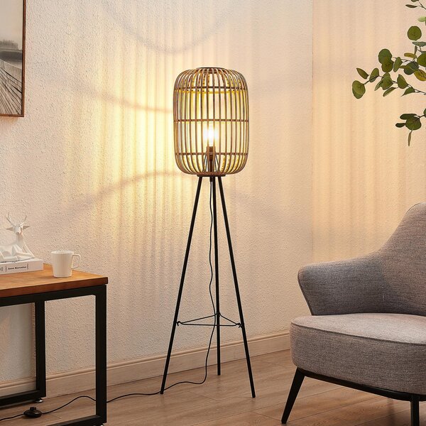 Lindby Φωτιστικό δαπέδου Canyana, 139 cm, φυσικό, μπαστούνι, τρίποδο, Ξύλου, Σαλόνι / τραπεζαρία, Ξύλο, Εξοχική κατοικία / Ρουστίκ, Τρίποδο