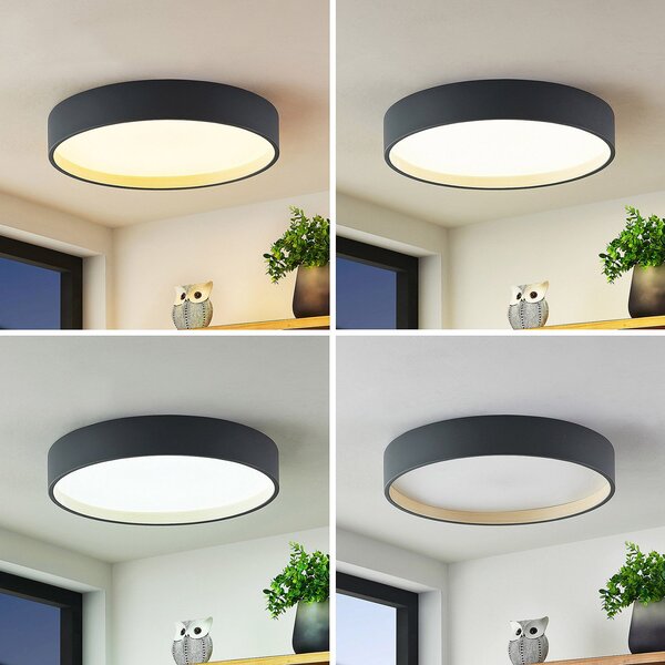 Lindby LED φωτιστικό οροφής Todor, 50 cm, ανθρακί, CCT, ξύλο, ρυθμιζόμενος, Μαύρο, Σαλόνι / τραπεζαρία, Πλαστικό, σύγχρονο