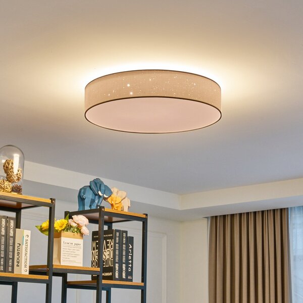 Lindby LED φωτιστικό οροφής Ellamina, Ø 60 cm, λευκό, ύφασμα, ρυθμιζόμενος, Λευκό, Σαλόνι / τραπεζαρία, Ύφασμα / Κλωστοϋφαντουργία, σύγχρονο