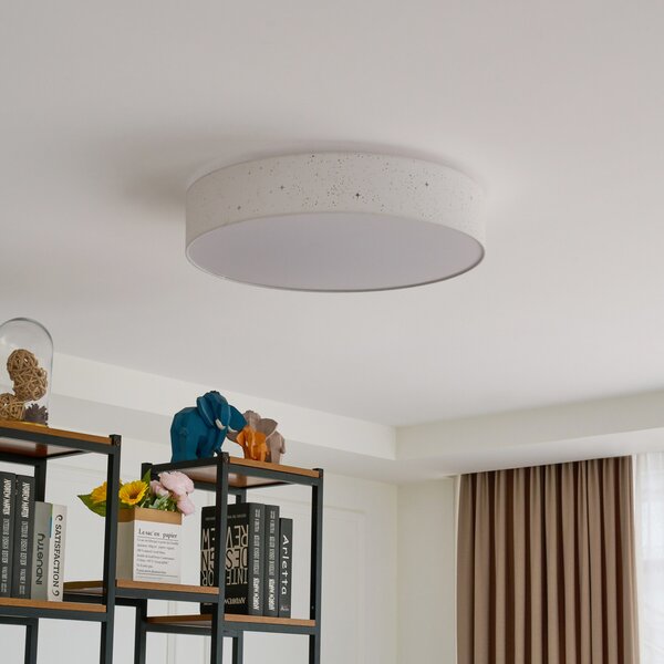 Lindby LED φωτιστικό οροφής Ellamina, Ø 60 cm, λευκό, ύφασμα, ρυθμιζόμενος, Λευκό, Σαλόνι / τραπεζαρία, Ύφασμα / Κλωστοϋφαντουργία, σύγχρονο