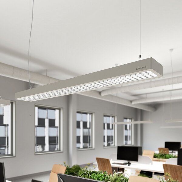 Arcchio Susi LED κρεμαστό φωτιστικό γραφείου, ασημί, 120 cm, 4000K, DALI, ρυθμιζόμενος, Μεταλλικό, Μελέτη / Γραφείο, Αλουμίνιο, σύγχρονο
