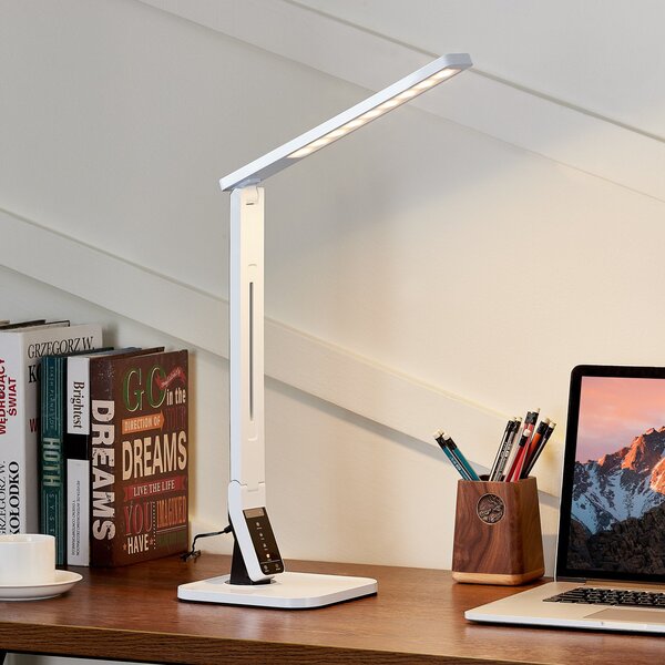 Lindby Φωτιστικό γραφείου LED Eleni, λευκό, CCT, με δυνατότητα ρύθμισης του, ρυθμιζόμενος, Λευκό, Μελέτη / Γραφείο, Πλαστικό, σύγχρονο