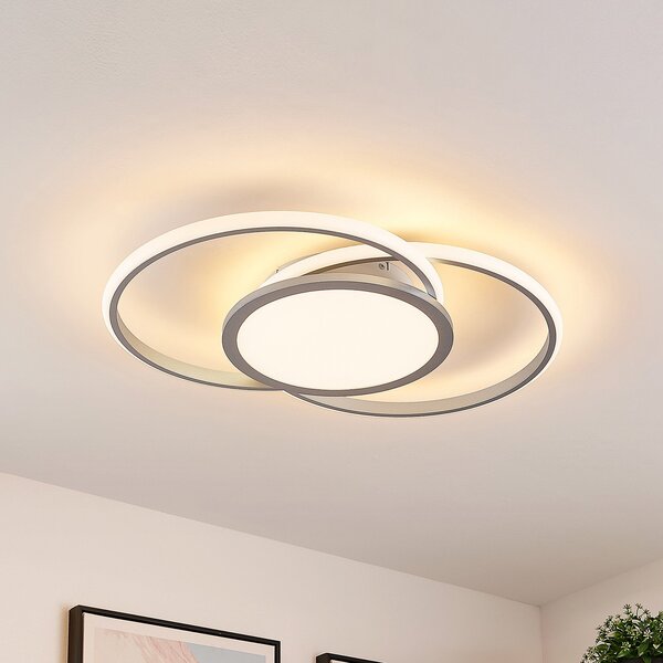 Lucande LED φωτιστικό οροφής Senne, 63 cm, ασημί, αλουμίνιο, ρυθμιζόμενος, Γκρι, Κουζίνα, Μέταλλο, σύγχρονο