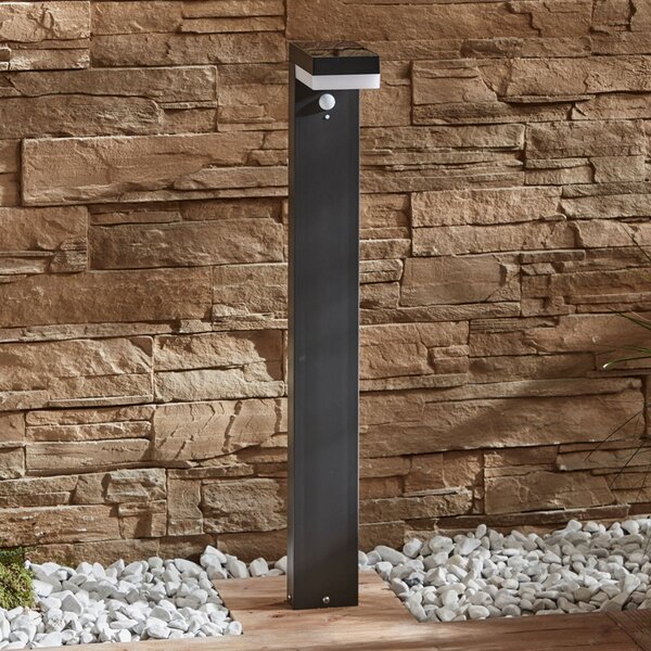 Lindby LED ηλιακό φωτιστικό κολωνάκι Chioma, ανθρακί, αισθητήρας, Γκρι, Μέταλλο, σύγχρονο, Ηλιακά φώτα