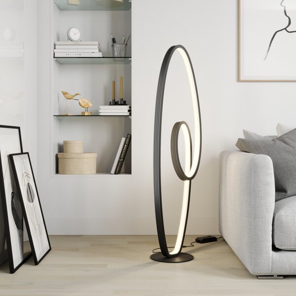 Lucande LED φωτιστικό δαπέδου Bronwyn, 122cm, ανθρακί, αλουμίνιο, ρυθμιζόμενος, Μαύρο, Σαλόνι / τραπεζαρία, Μέταλλο, σύγχρονο